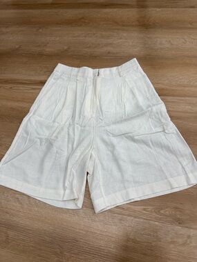 High-Waist Cream Linen Blend Women’s Shorts